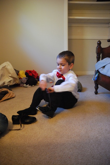 tying shoes